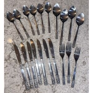 Vintage MCM Customcraft Stainless 20 Piece Flatware Set Fleur di Lis
